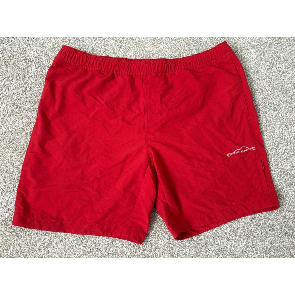 Eddie Bauer Mens Red Nylon Swim Trunks Resortwear Mesh Lined Board Shorts XL